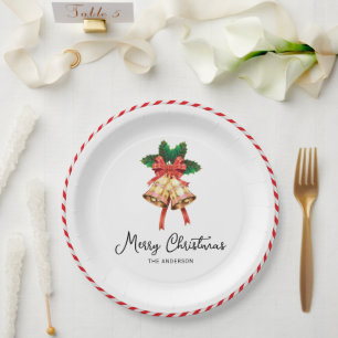 Plato De Papel Navidades Bells y la Navidad De La Cinta Roja