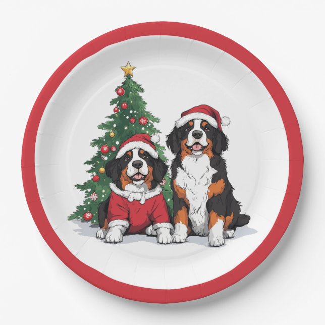 Plato De Papel Navidades Bernese Mountain Dogs (Anverso)