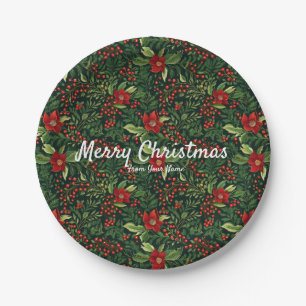 Plato De Papel Navidades Berries Flowers