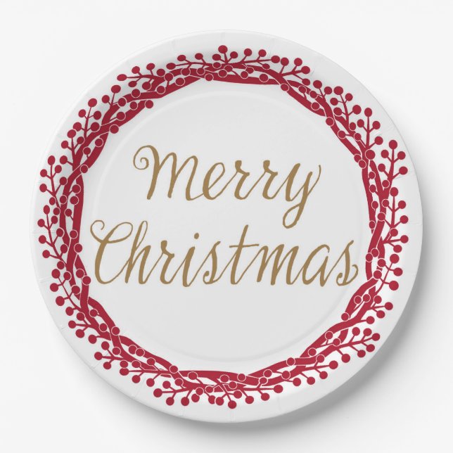 Plato De Papel Navidades berry wreath placa de papel (Anverso)