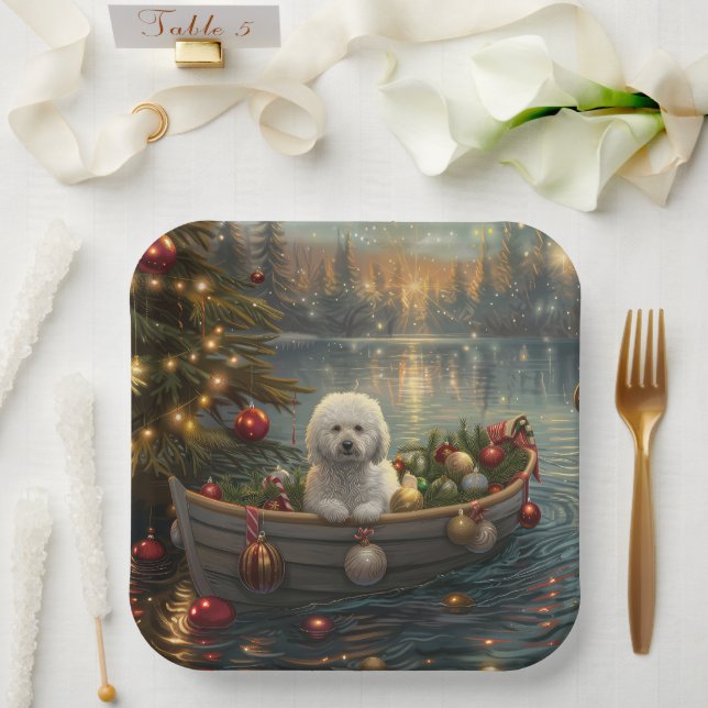 Plato De Papel Navidades Bichon Frise Voyage festivo (Boda)