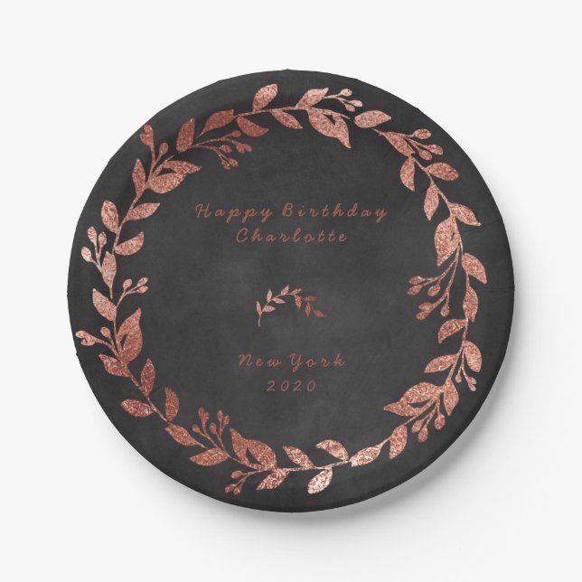 Plato De Papel Navidades Black Chalkboard Rosa Rose Gold Gray (Anverso)