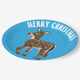Plato De Papel Navidades blancos azules renos