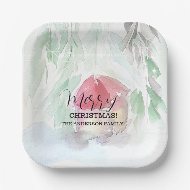 Plato De Papel Navidades blancos de la aldea rural (Anverso)