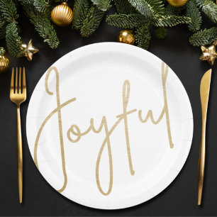 Plato De Papel Navidades blancos de oro JOYFUL