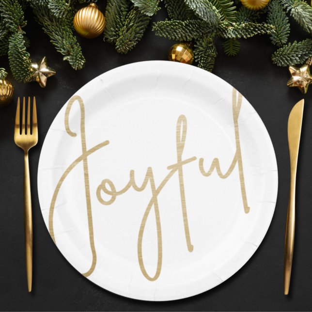 Plato De Papel Navidades blancos de oro JOYFUL (Subido por el creador)