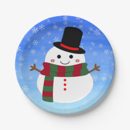 Plato De Papel Navidades blancos Snowman
