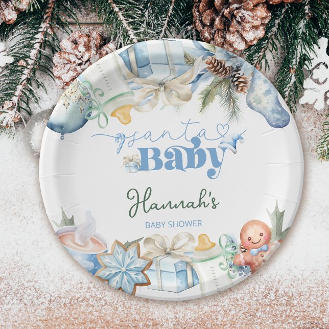 Plato De Papel Navidades Blue Boy Santa Baby Shower (Subido por el creador)