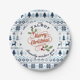 Plato De Papel NAVIDADES Blue Tradicional P Plate personalizado