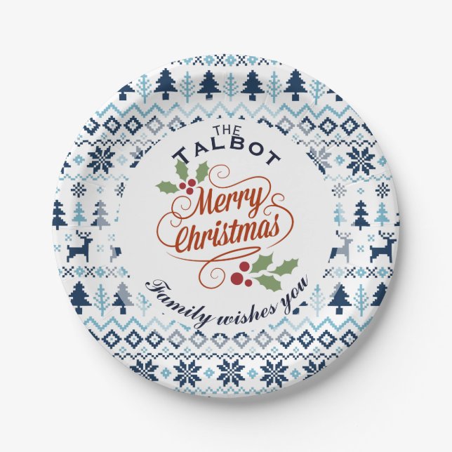 Plato De Papel NAVIDADES Blue Tradicional P Plate personalizado (Anverso)