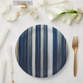 Plato De Papel Navidades Blues Stripes Blue White Gold