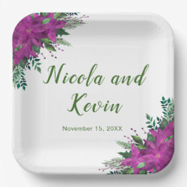 Plato De Papel Navidades Boda de flores de púrpura de poinsettia