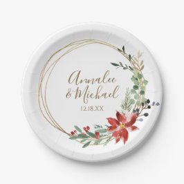 Plato De Papel Navidades Boda Poinsettia Greenery Watercolor