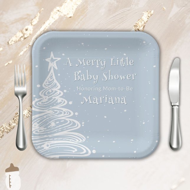 Plato De Papel Navidades Boho Blue Boy Baby Shower (Subido por el creador)