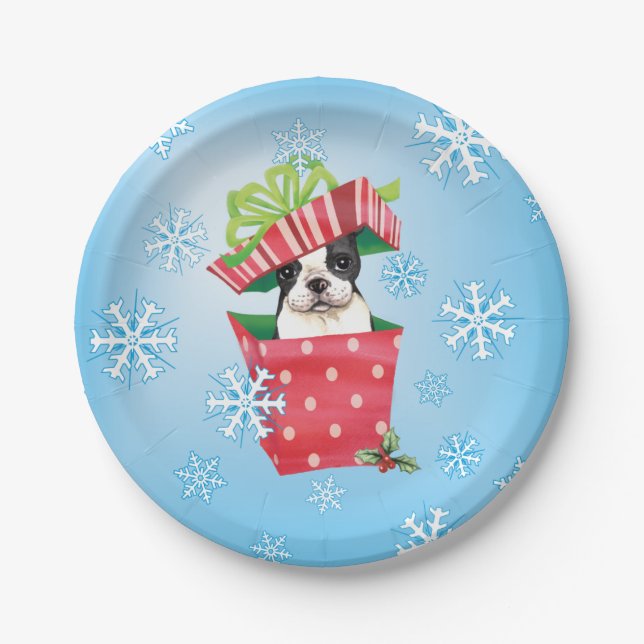 Plato De Papel Navidades Boston Terrier (Anverso)