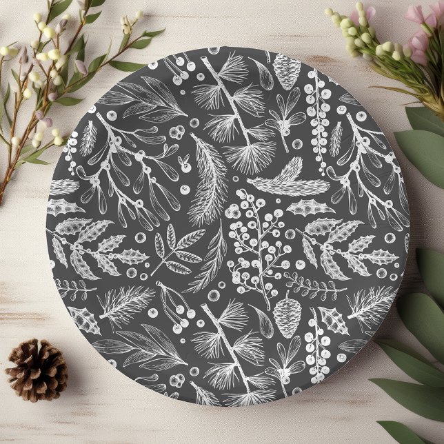 Plato De Papel Navidades botánicos Foliage Pine Berries (Subido por el creador)