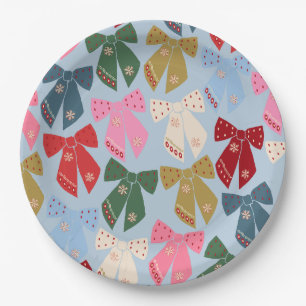 Plato De Papel Navidades Bows Coquette Blue