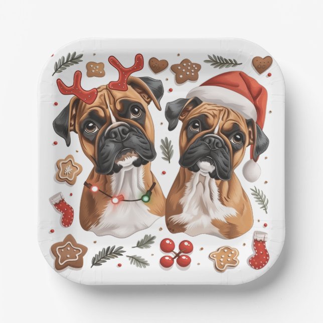 Plato De Papel Navidades Boxer Dogs (Anverso)