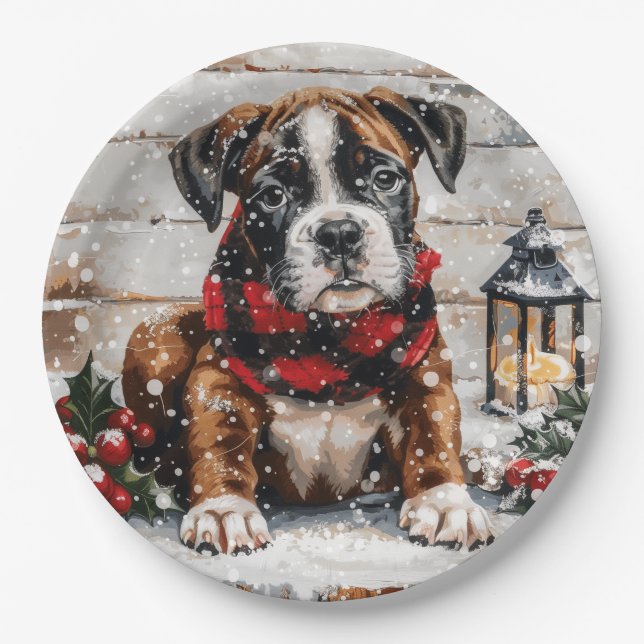 Plato De Papel Navidades Boxer Puppy (Anverso)