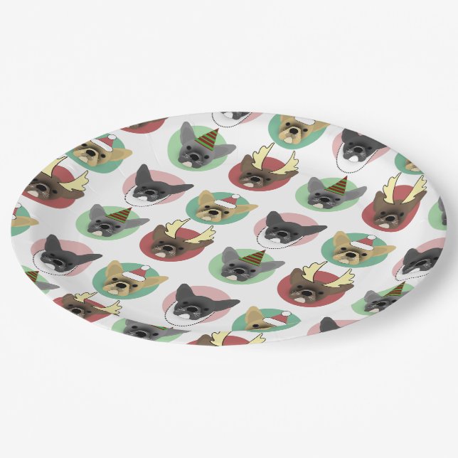 Plato De Papel Navidades Bulldog Cachorros (Angular)