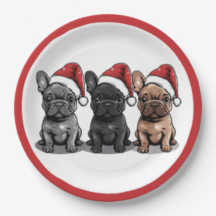 Plato De Papel Navidades Bulldog francés Santa Dog