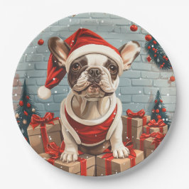 Plato De Papel Navidades Bulldog francés Santa Dog