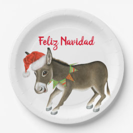 Plato De Papel Navidades Burro Feliz Personalizable de Navidad