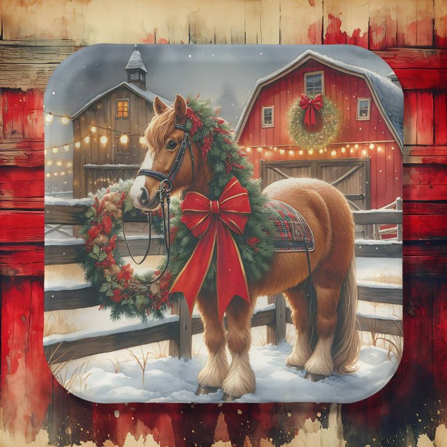 Plato De Papel Navidades Caballo en una granja festiva (Subido por el creador)