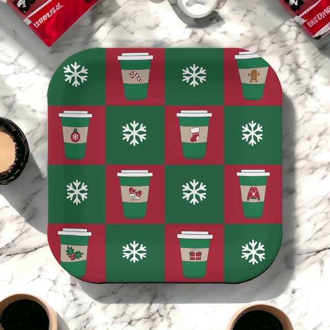 Plato De Papel Navidades cafés copos de nieve tema de vacaciones (Subido por el creador)