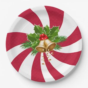 Plato De Papel Navidades campanan sobre canto de menta