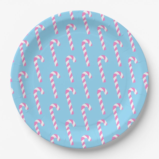 Plato De Papel Navidades Candy Cane Blue (Anverso)