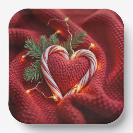 Plato De Papel Navidades Candy Cane Heart con Luces