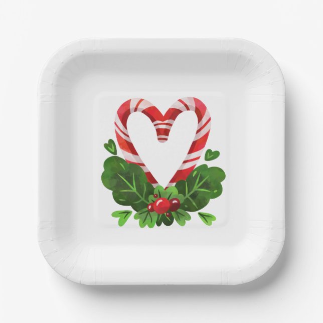 Plato De Papel Navidades Candy Cane Heart Festividades Dulces (Anverso)