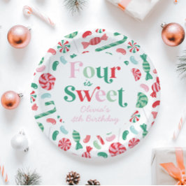 Plato De Papel Navidades Candy Four es dulce cuarto cumpleaños