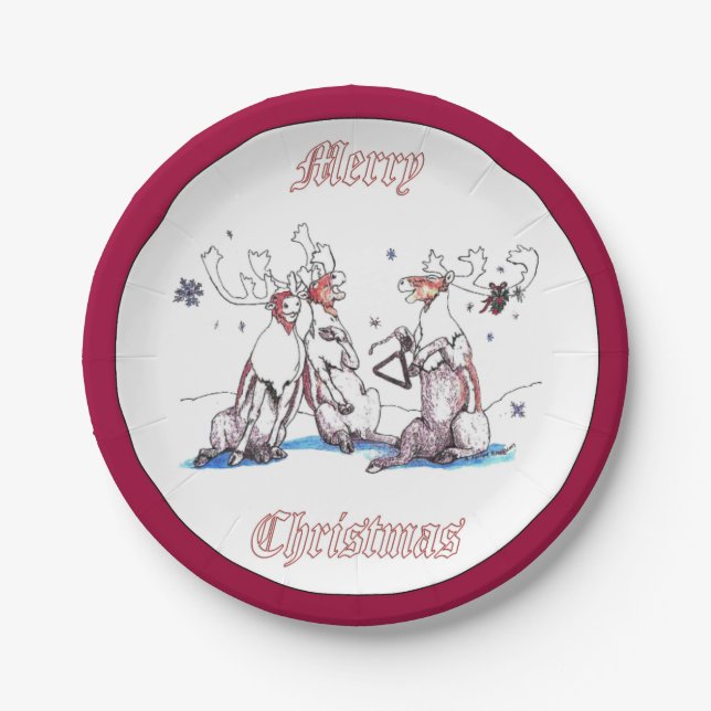 Plato De Papel Navidades caprichosos cantando Caribou Sirviendo (Anverso)
