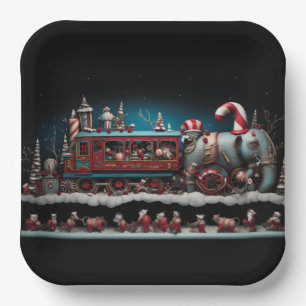 Plato De Papel Navidades caprichosos Tren de Vela 1