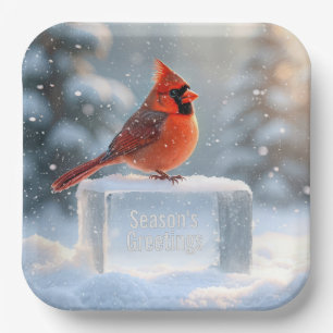 Plato De Papel Navidades Cardenal con saludos de temporada