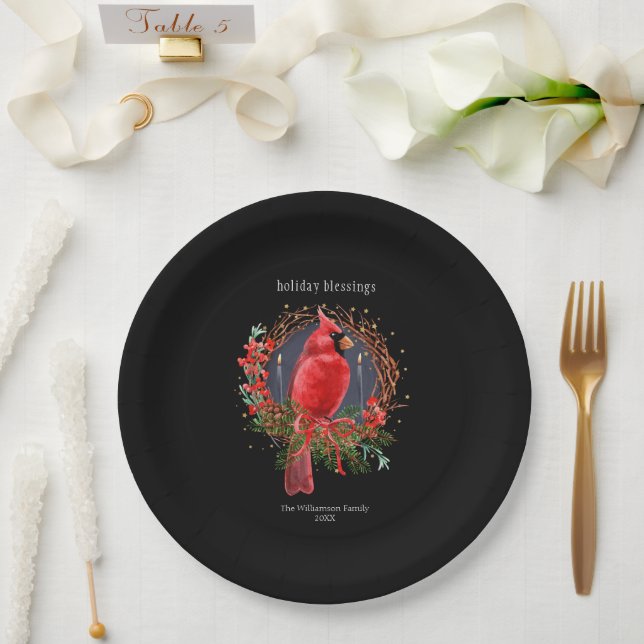 Plato De Papel Navidades Cardenal Rojo Yule Solstice Boho Holiday (Boda)