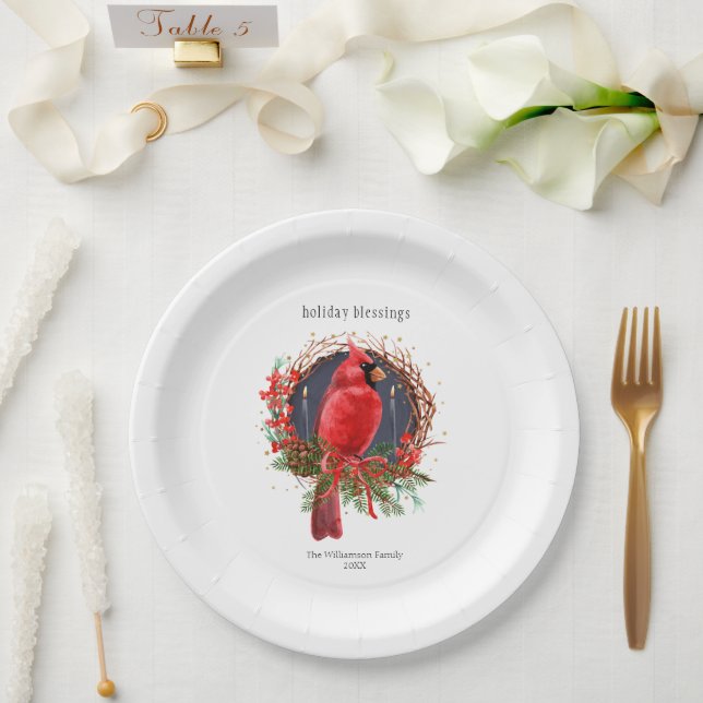 Plato De Papel Navidades Cardenal Rojo Yule Solstice Boho Holiday (Boda)