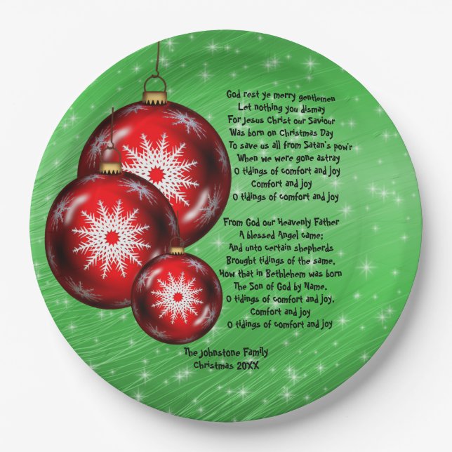 Plato De Papel Navidades Carol Lyrics God Rest - Caballeros 9" (Anverso)