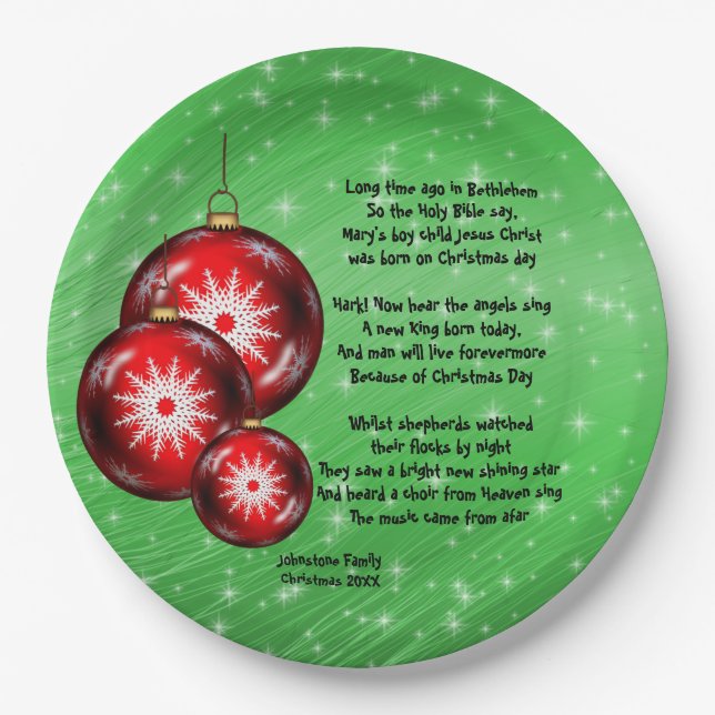 Plato De Papel Navidades Carol Lyrics Hace Mucho Tiempo 9" (Anverso)