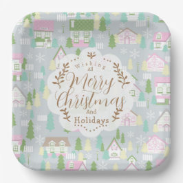 Plato De Papel Navidades Casas Gris