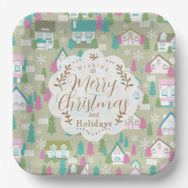 Plato De Papel Navidades Casas verdes