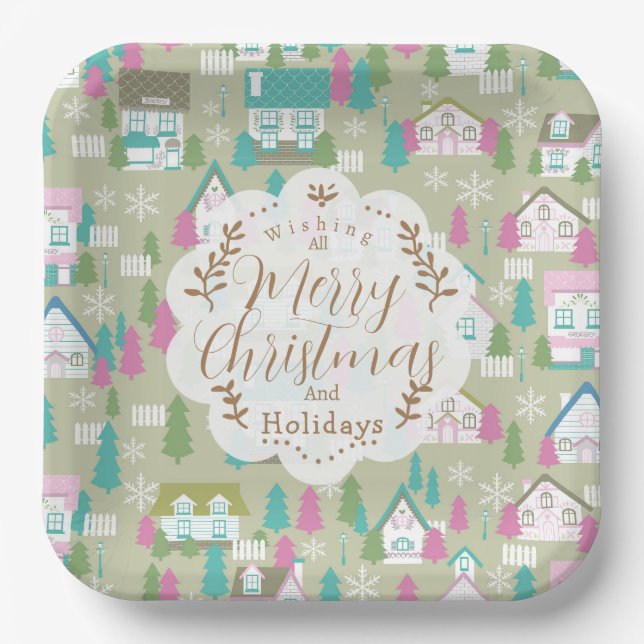 Plato De Papel Navidades Casas verdes (Anverso)