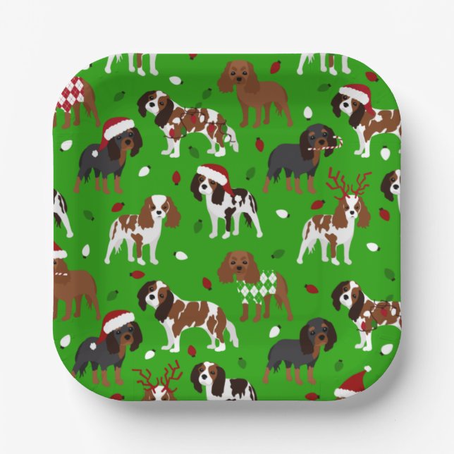 Plato De Papel Navidades Cavalier King Charles Spaniel (Anverso)