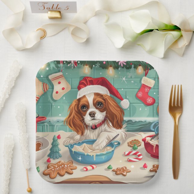 Plato De Papel Navidades Cavalier King Charles Spaniel Baking (Boda)
