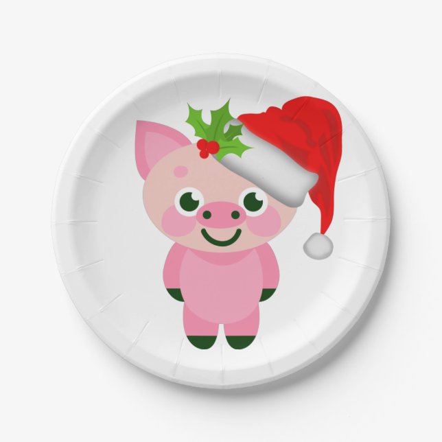 Plato De Papel navidades cerda santa claus (Anverso)