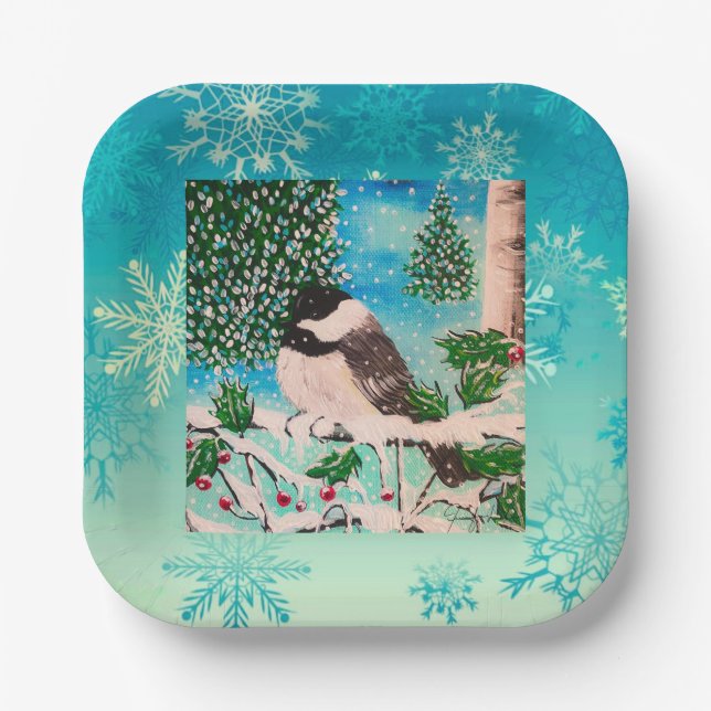 Plato De Papel Navidades Chickadee Chatter Plate (Anverso)