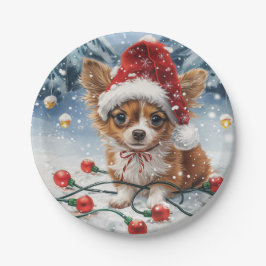 Plato De Papel Navidades Chihuahua Santa Dog