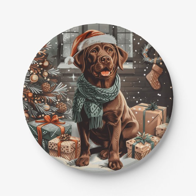 Plato De Papel Navidades Chocolate Labrador Perro recuperador (Anverso)